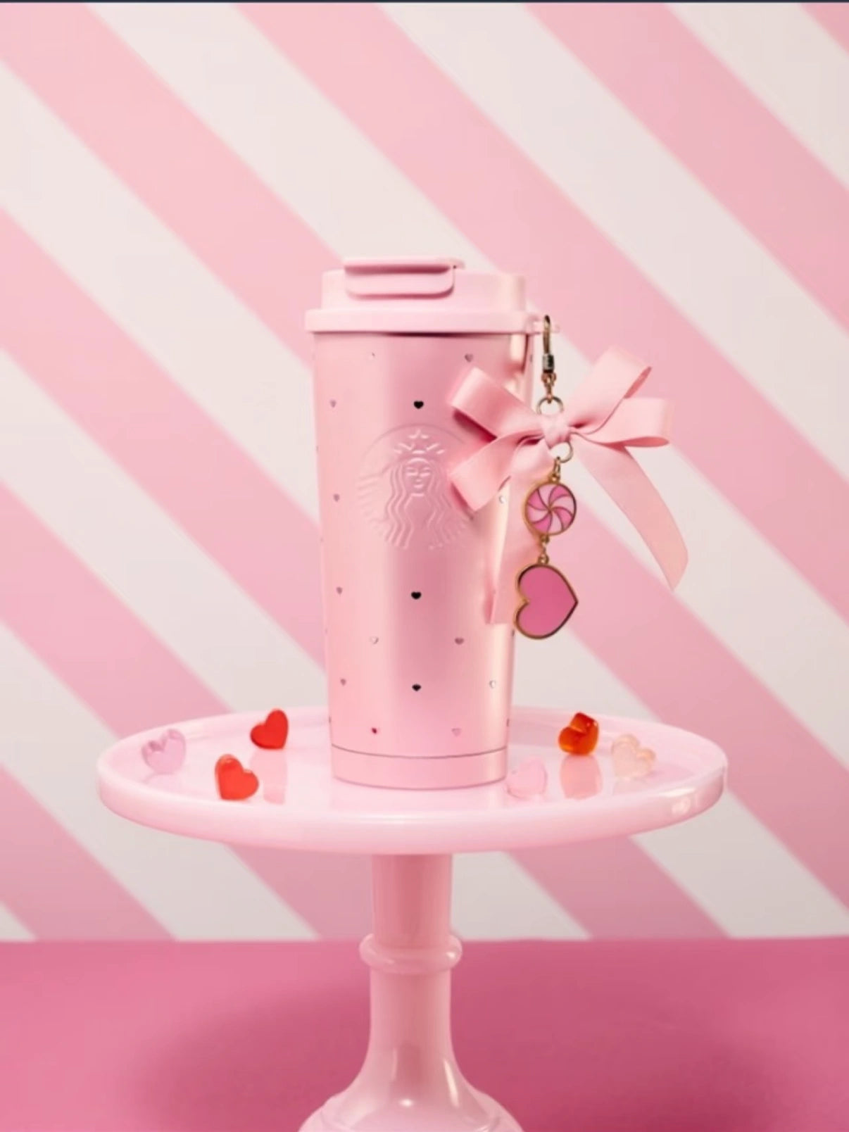 Starbucks 2026 Valentines Puffy Duck 480ml Pink Stainless Steel Cup with Bow Ornament