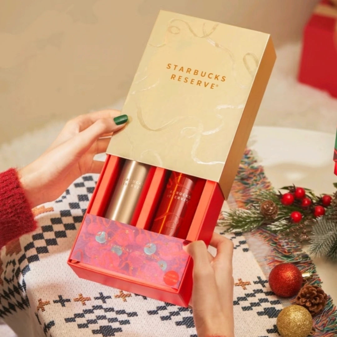 Starbucks Reserve Holiday SS Gold&Red Tumbler Set 145ml*2 display