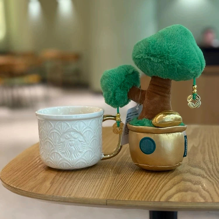 395ml Ceramic Mug 395ml with Money Tree Ornament