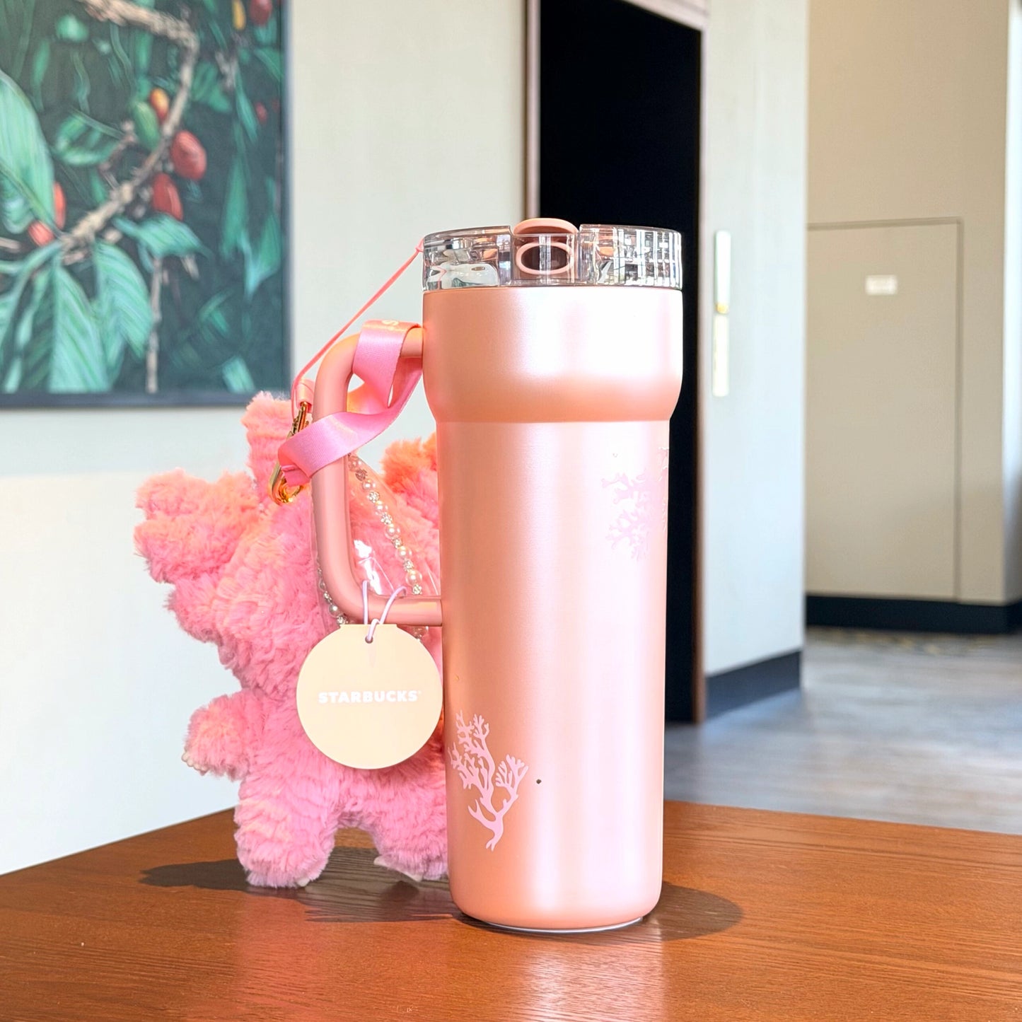 Starbucks China 2026 Good Luck Coral Pendant Pink Stainless Steel Cup 690ml back view