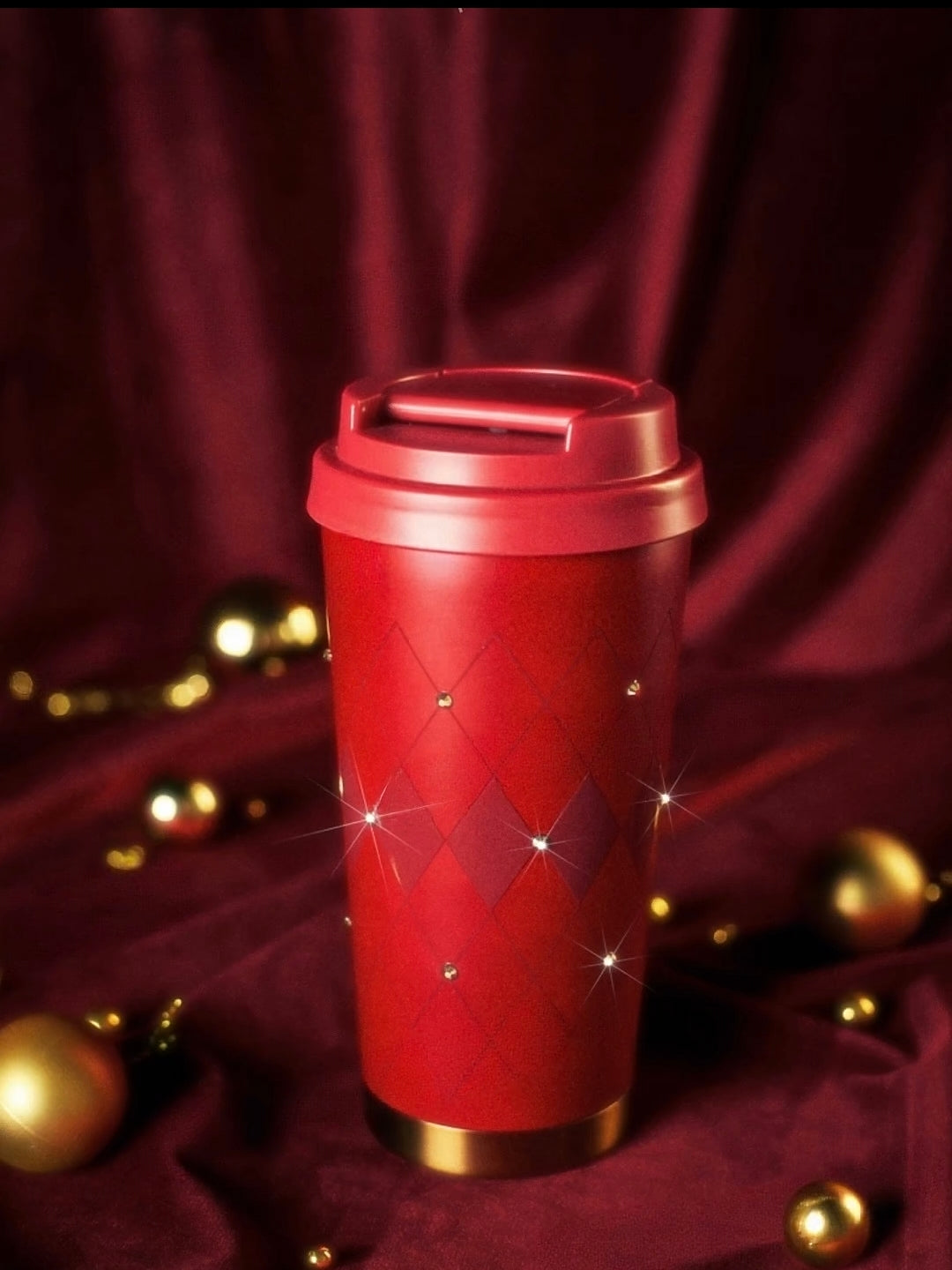Starbucks China 2025 Xmas Red Sparkling Diamond SS Cup 500ml DISPLAY