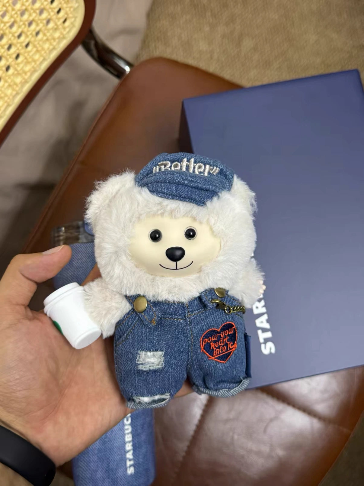 Starbucks Denim with Bearista Pendant on Hand