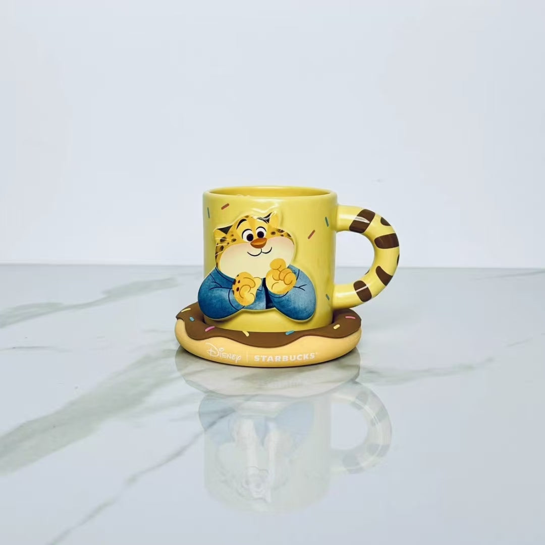 starbucks clawhauser Shaped Ceramic 414ml Mug with Donut Coaster display