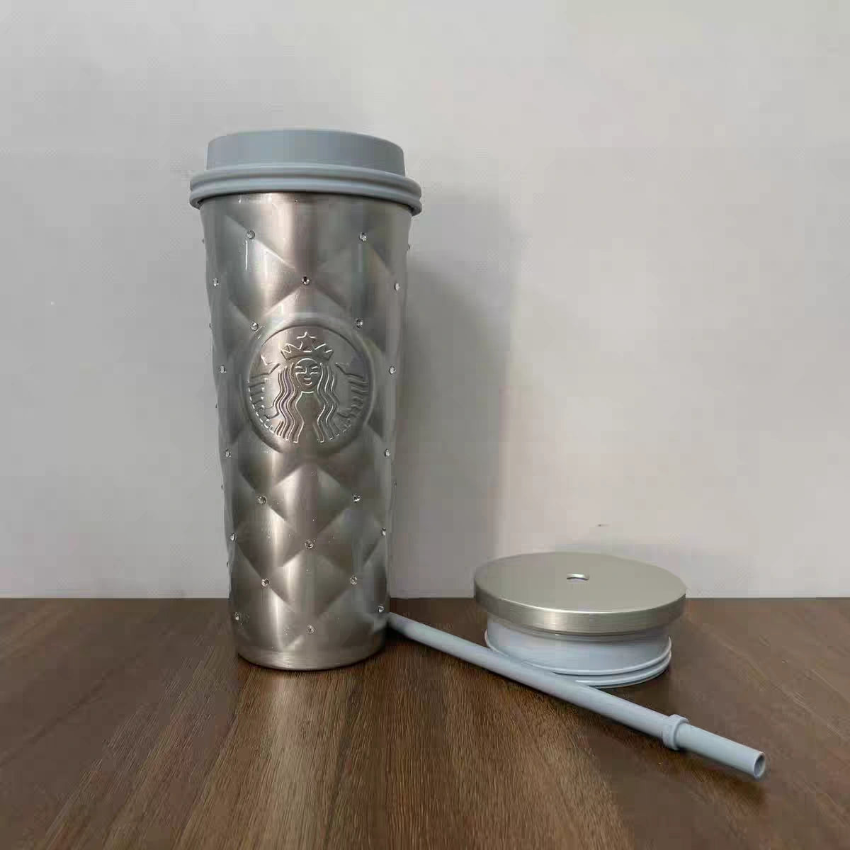 Insulated Cup with Ice Blue Sparkling Diamond Pattern 2lids