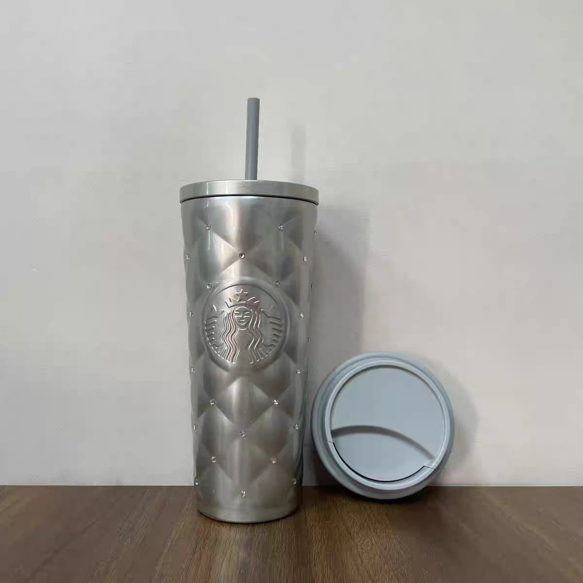 Insulated Cup with Ice Blue Sparkling Diamond Pattern 2lids