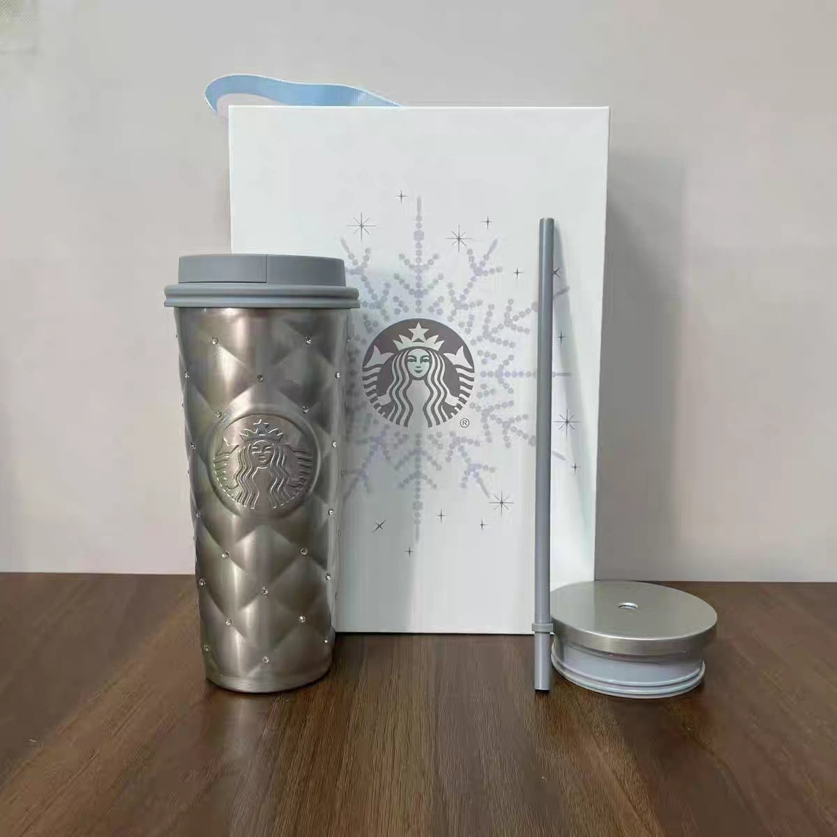 Insulated Cup with Ice Blue Sparkling Diamond Pattern 2lids
