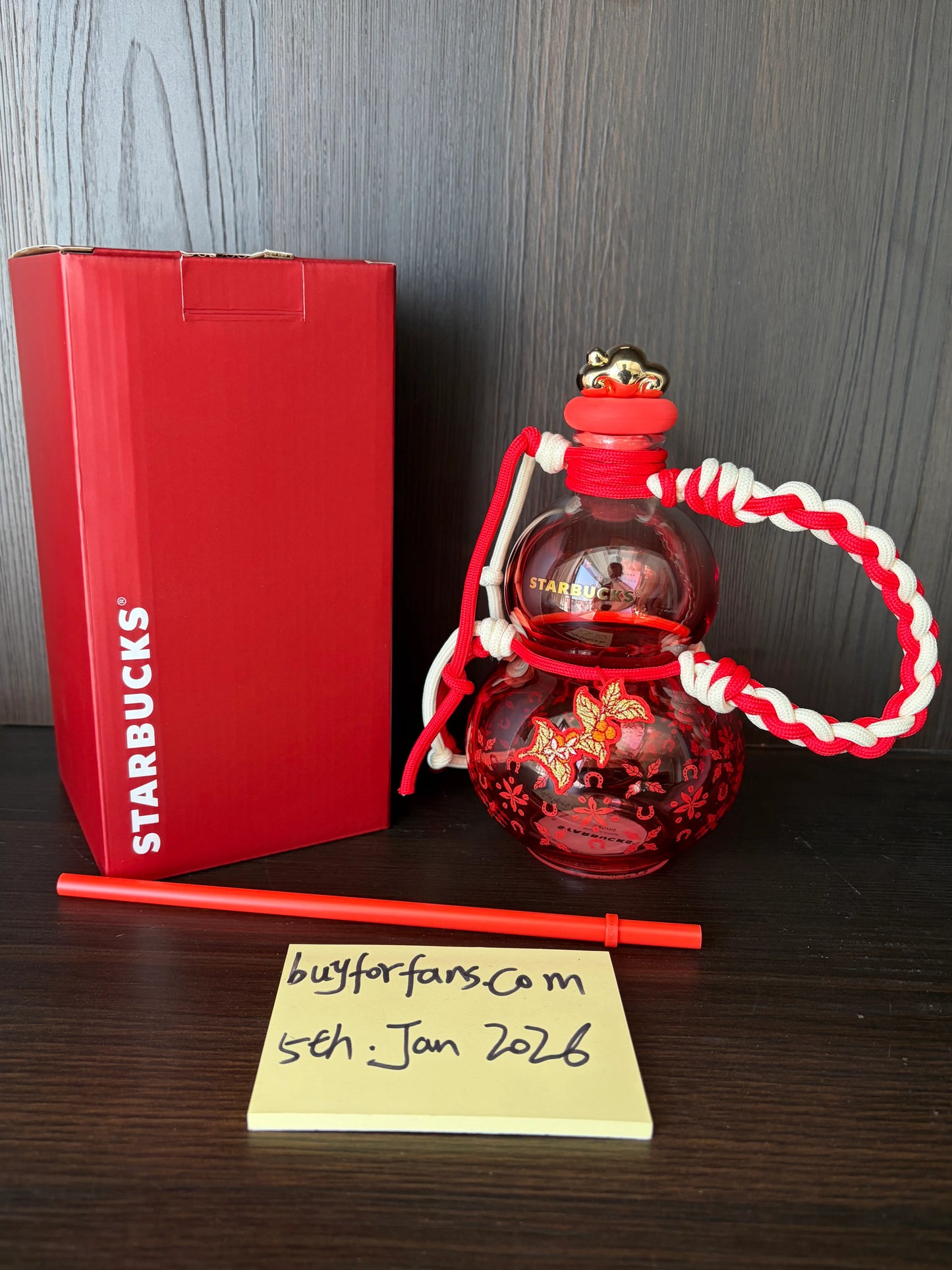 Starbucks 2026 China New Year of Horse calabash glass straw cup Front View