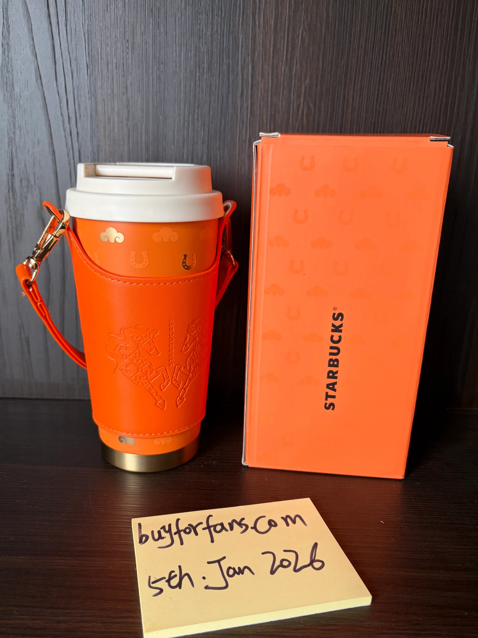 Starbucks 2026 China New Year of Horse stainless steel tabletop cup with PU cover 500ml Display