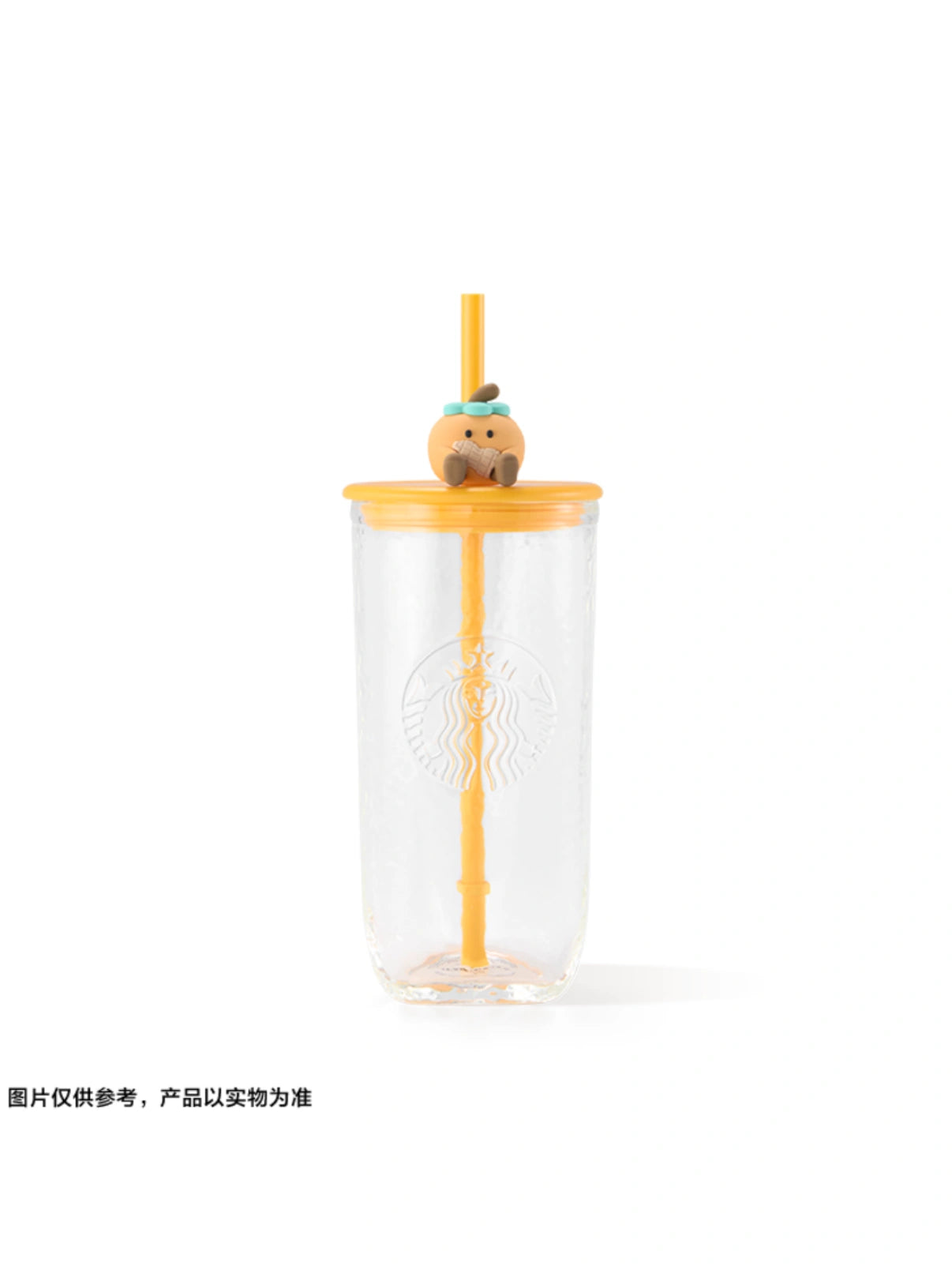 starbucks Ice Cracle pattern designed galss straw cup with persimmom topper