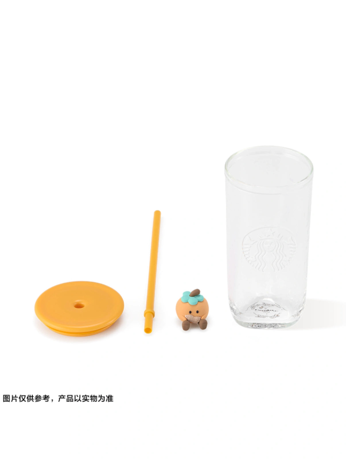 starbucks Ice Cracle pattern designed galss straw cup with persimmom topper