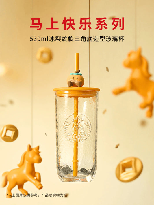 starbucks Ice Cracle pattern designed galss straw cup with persimmom topper