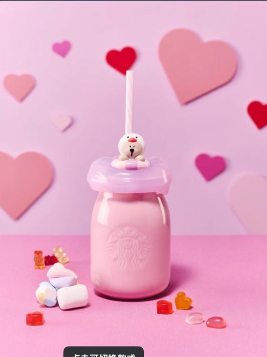 Starbucks 2026 China Valentines Puffy Duck 355ml Ceramic Straw Cup display