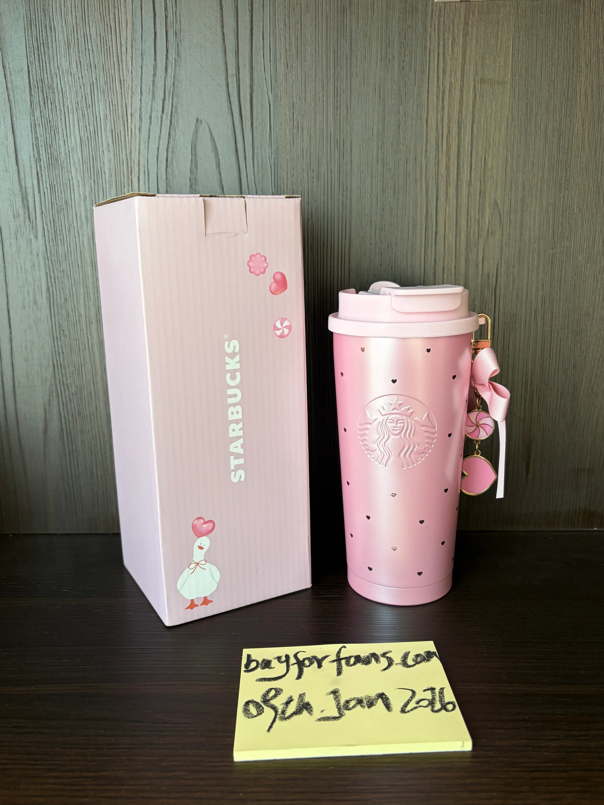 Starbucks 2026 China Valentine’s Puffy Duck 480ml pink stainless steel cup front View