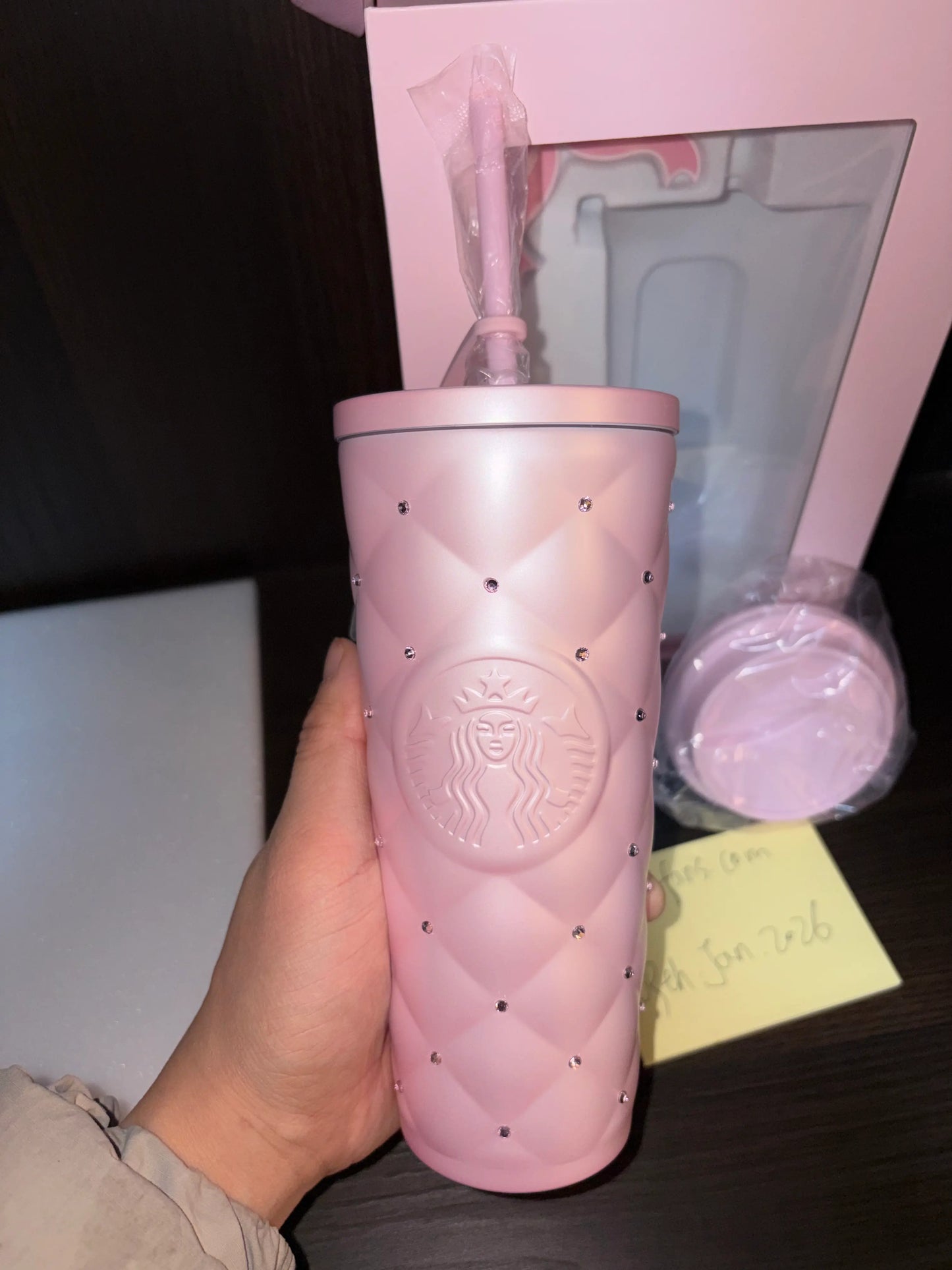 Starbucks 2026 China Valentine’s Puffy Duck tumbler held in hand showing size and texture