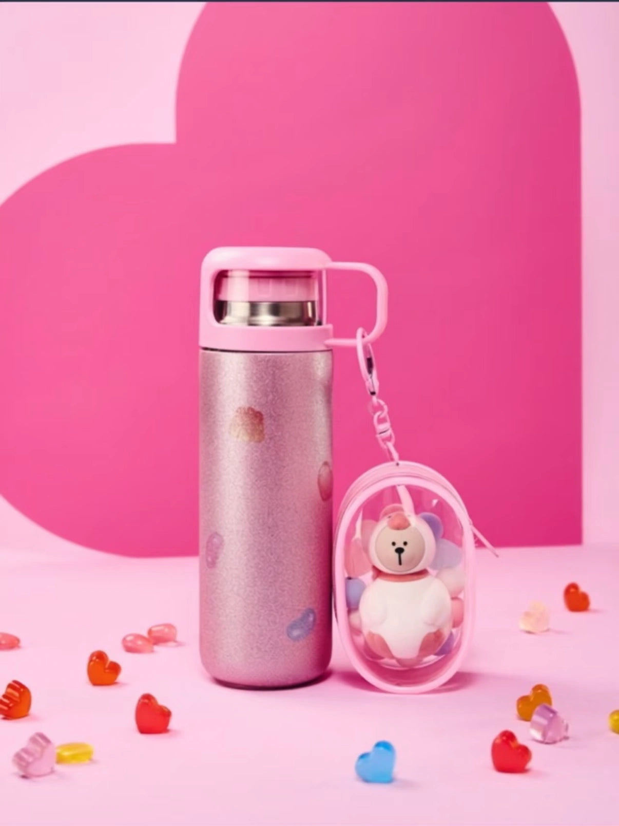 Starbucks Valentines Pink Stainless Steel Tumbler with Duck Ornament Display