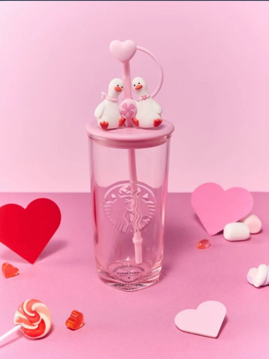 Starbucks 2026 China Valentines Triangle Straw Glass 500ml Display
