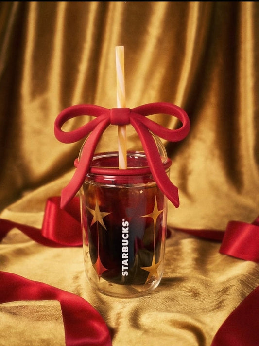 Starbucks Xmas Double Wall Glass with Red Bow Design Display