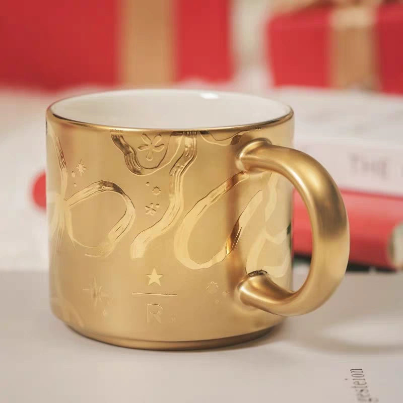 Reserve Holiday Gold Ribbon Boxed Mug front