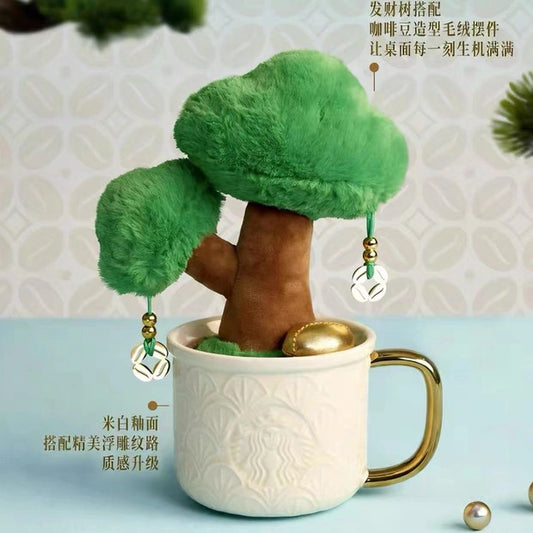 395ml Ceramic Mug 395ml with Money Tree Ornament 