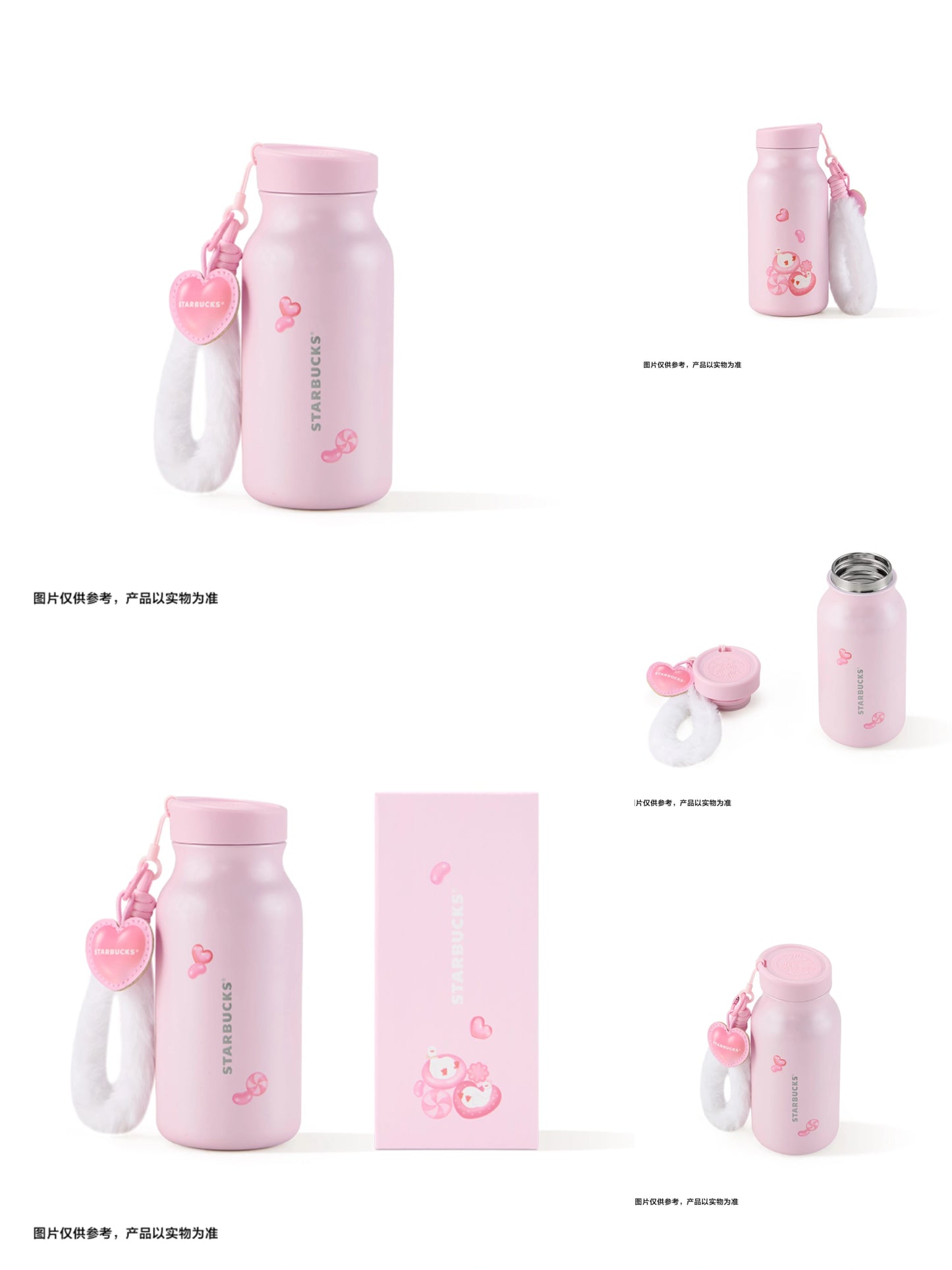 starbucks valentines 420ml Pink Stainless Steel Thermos Tumbler with Heart Pendant View