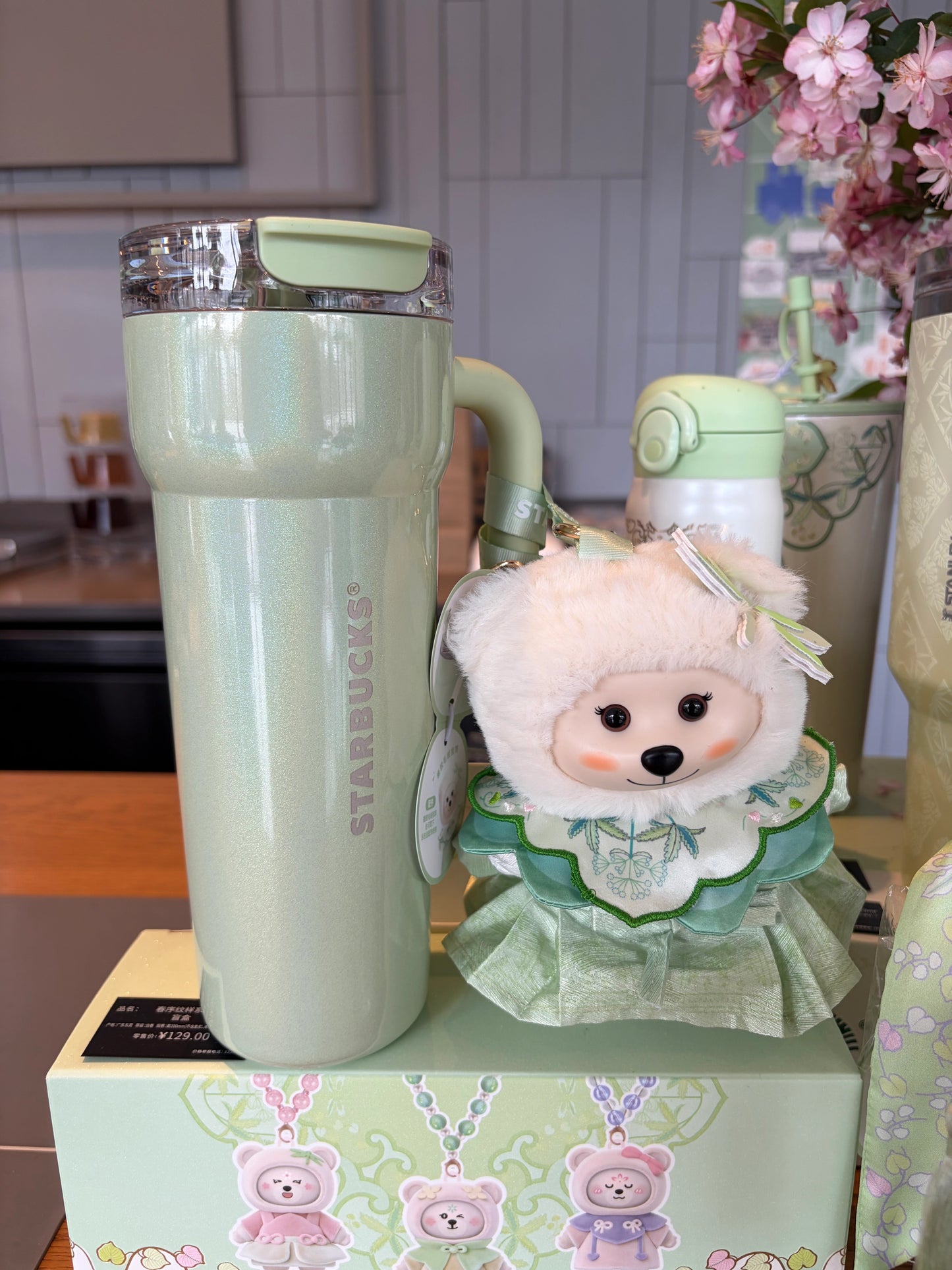 Starbucks China Spring Blessings Vinyl Plush Charm 690ml SS Double Drinking Cup display