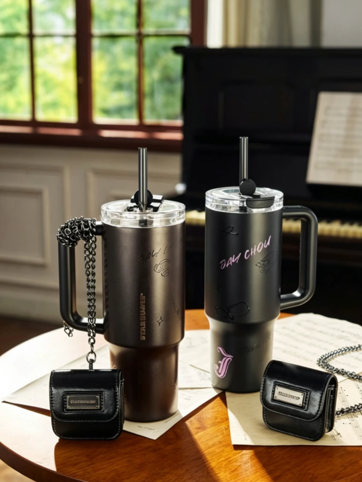 Starbucks Jay Chou Coffee Overture SS Straw Cup 1010ml with Coin Bag