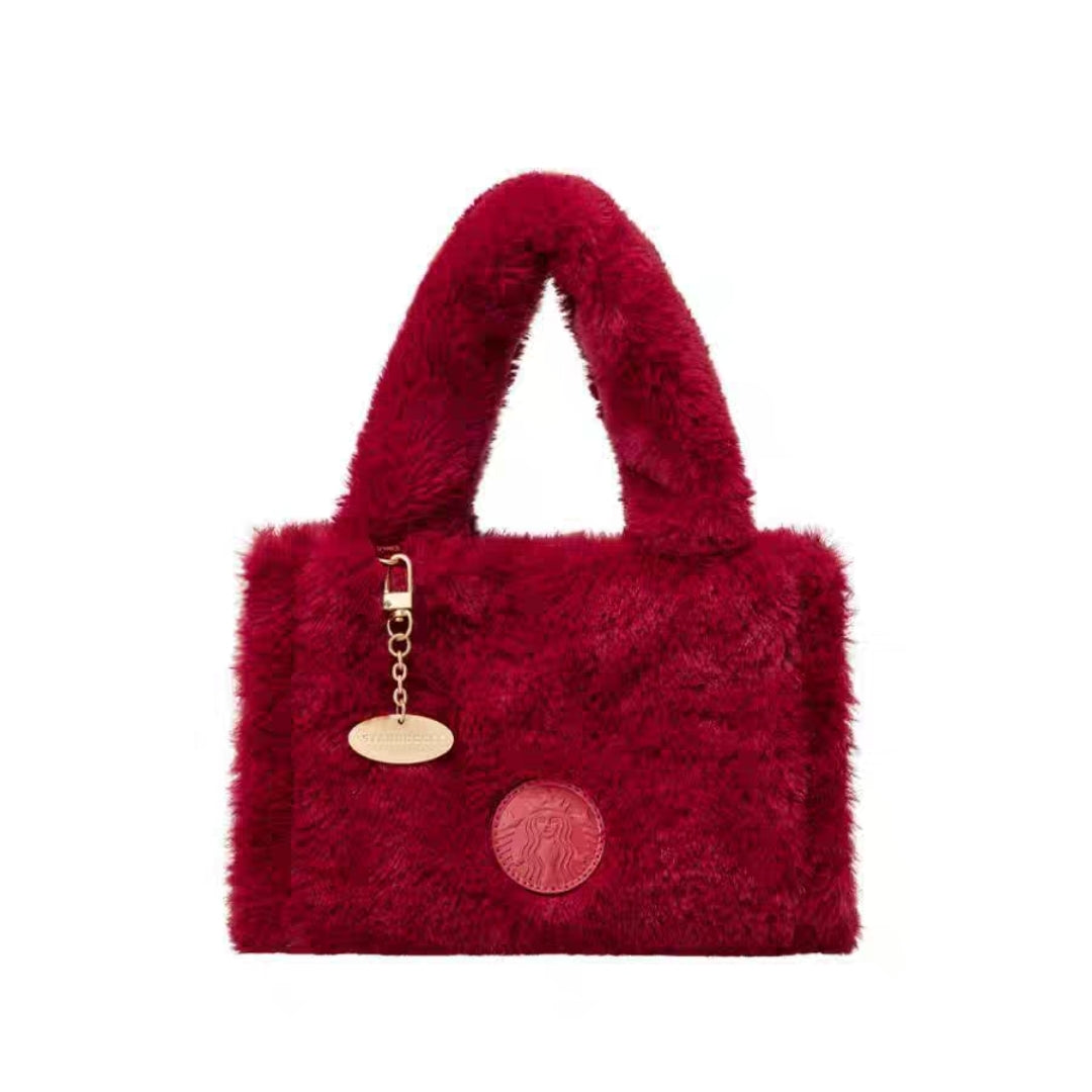 Starbucks Korea 2025 Christmas Red Plush Hand Bag ON HAND