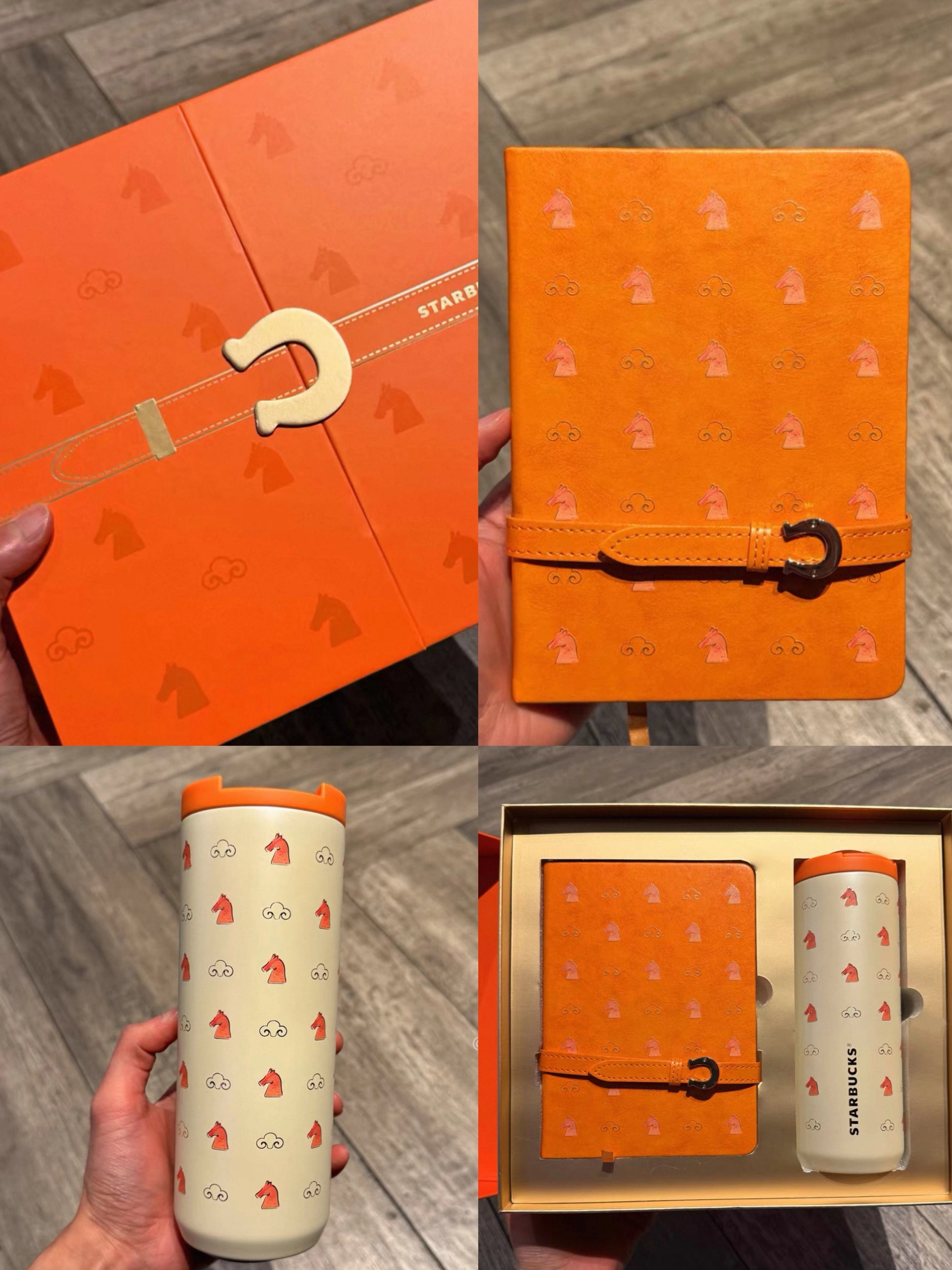 Starbucks New Year of Horse Stainless Steel Cup Notebook Gift Box Set 530ml in hand