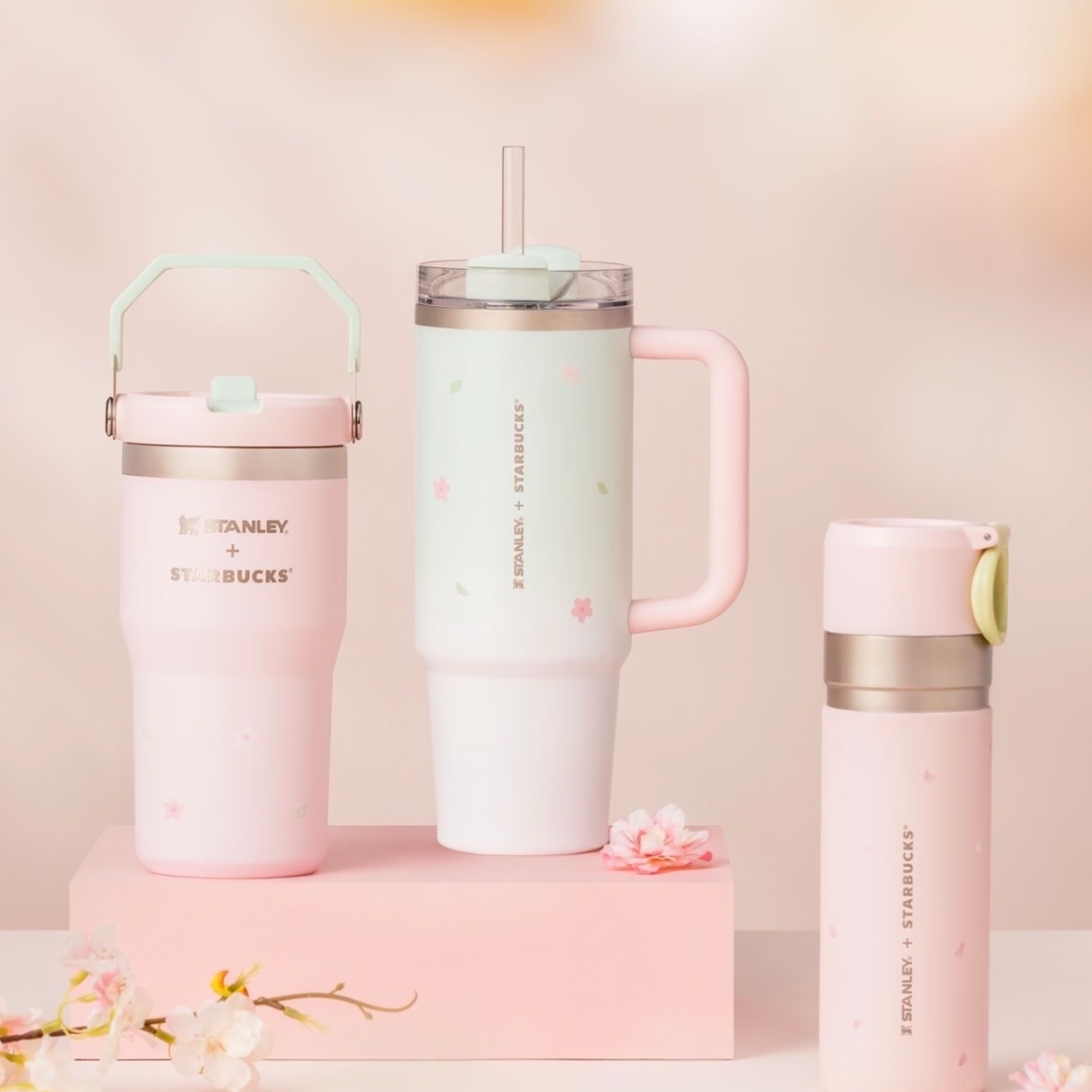 Starbucks Taiwan 2026 Sakura Season Stanley Stainless Steel Tumblers display