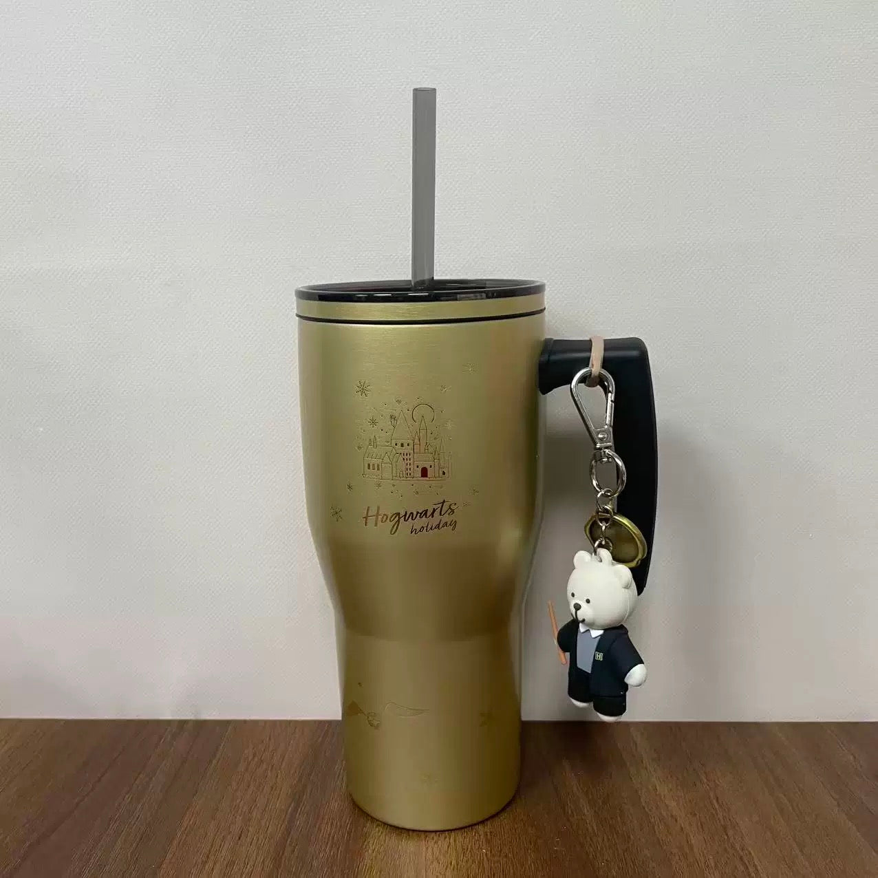 Starbucks x Harry Potter Thermos 880ml Gold SS Straw Cup with Bear Pendant