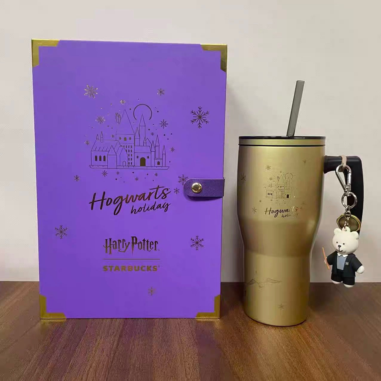 Starbucks x Harry Potter Thermos 880ml Gold SS Straw Cup with Bear Pendant
