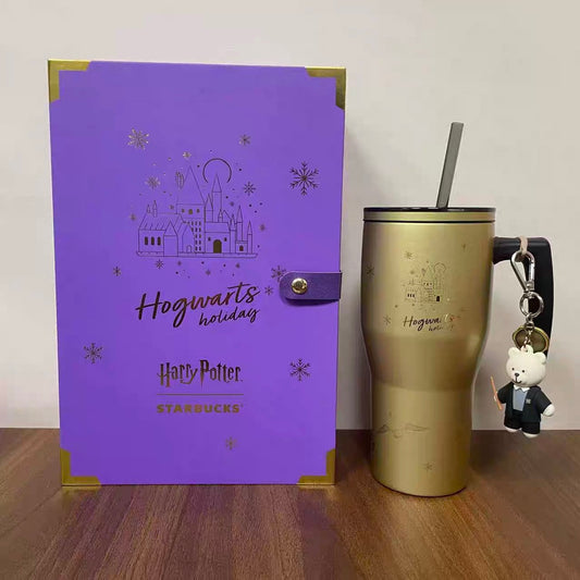 Starbucks x Harry Potter Thermos 880ml Gold SS Straw Cup with Bear Pendant